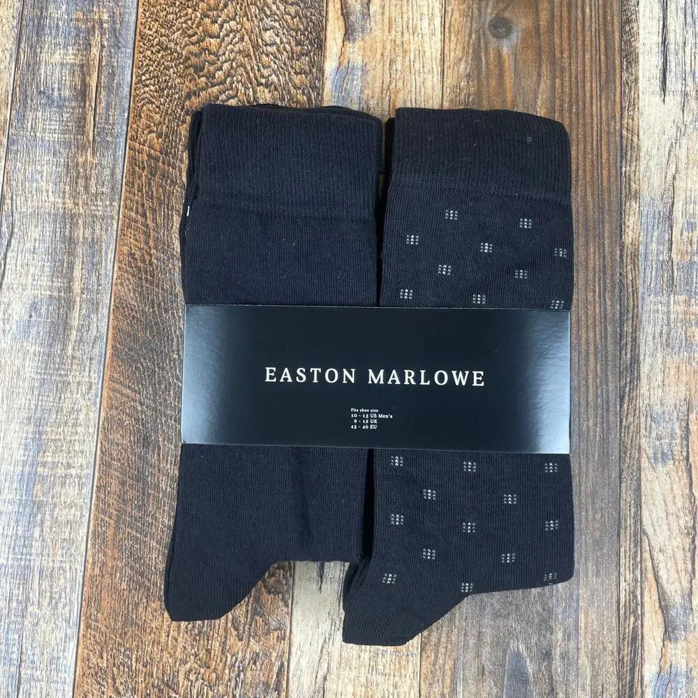 EASTON MARLOWE Men's Shoe Size 10-13 Black White Cotton Polyamide Elastane 6PK